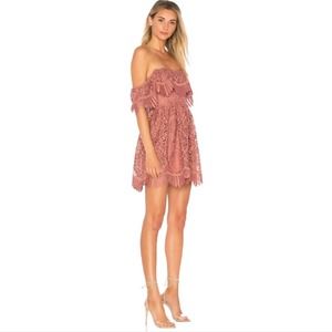 Lovers + Friends Dream Vacay Off Shoulder Lace Mini Dress Mauve Small